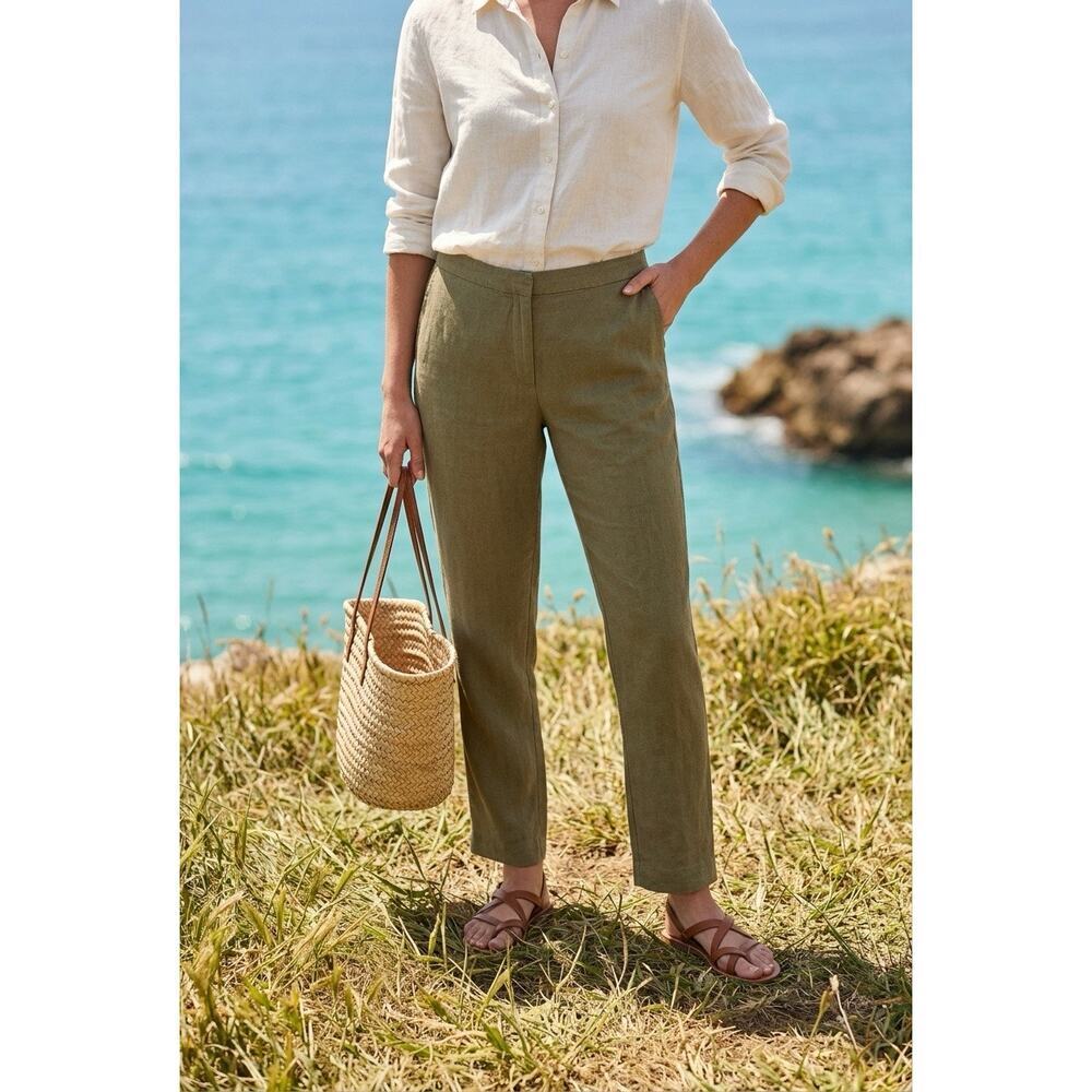 H&M Linen Blend Pants Womens 6 Beachy Coastal Vacation Workwear Office Career